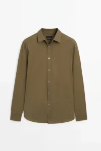 Loose fit stretch cotton twill shirt - Görsel 4
