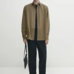 Loose fit stretch cotton twill shirt
