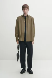 Loose fit stretch cotton twill shirt