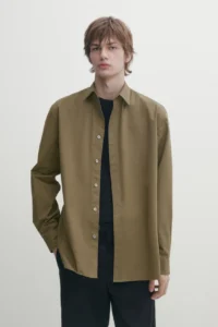 Loose fit stretch cotton twill shirt - Görsel 2